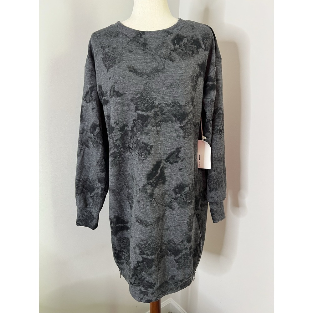Fifteen Twenty Zipper Detail Sweater Dress Medium Gray Tie Dye Fleece Shift